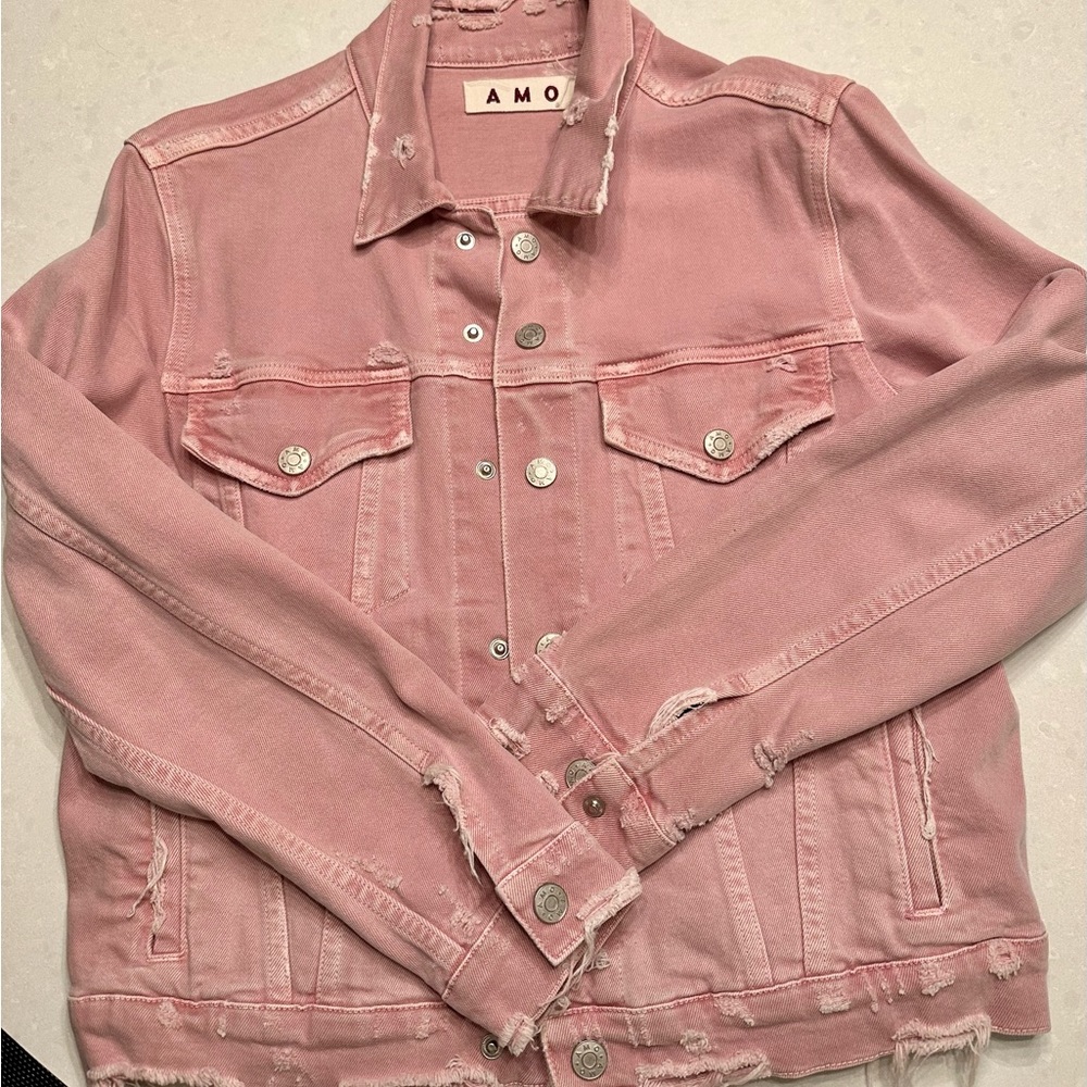 Womens distressed dusty rose colored jean jacket